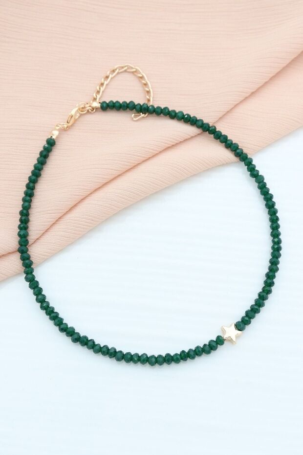 Women's Green Little Star Figured Sand Bead Necklace