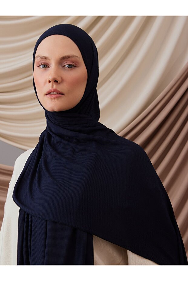 Small Bamboo Ribbed Jersey Shawl | Color: Navy Blue | Hijab