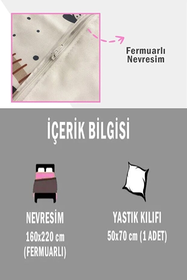 Sevimli Uyuyan Ceylan Desenli Çarşafsız Tek Kişilik Çocuk Nevresim Takımı - 4