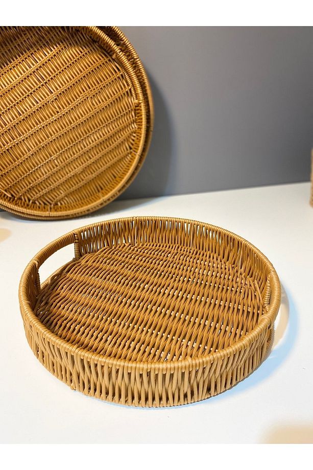 Hasır Yuvarlak Küçük Boy Tepsi,rattan,hasır Görünüm,dekoratif Tepsi,sofra,mutfak,hasır - 2