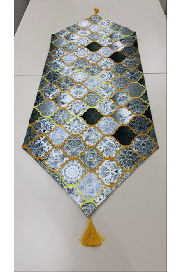 Siyah Macaron Desenli Runner - 1