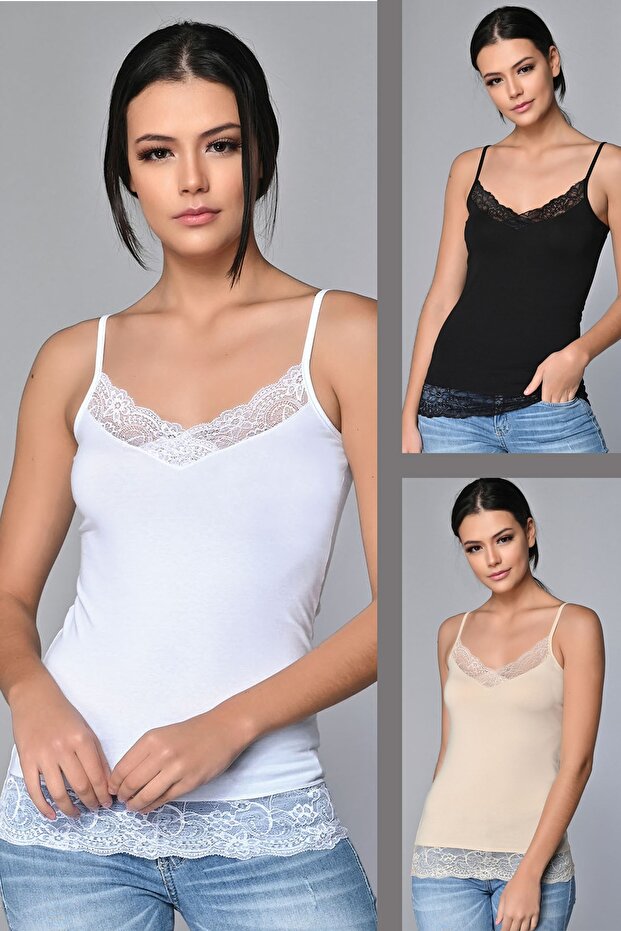 Kadın Dantelli Atlet 3'lü - 1