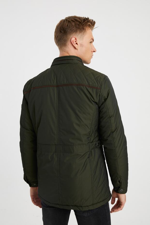 Vízálló bevonatú, férfi khaki műszőrmével bélelt vastagkabát - 6