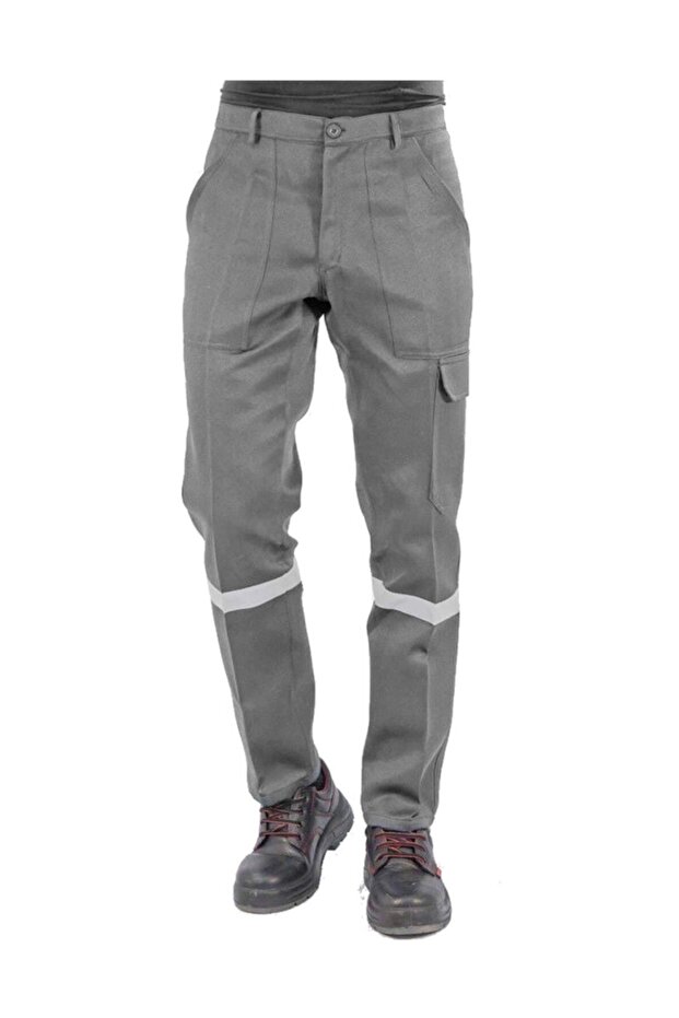 Men's Gray Work Trousers 100% Cotton Reflective Commando Worker Trousers with Pockets