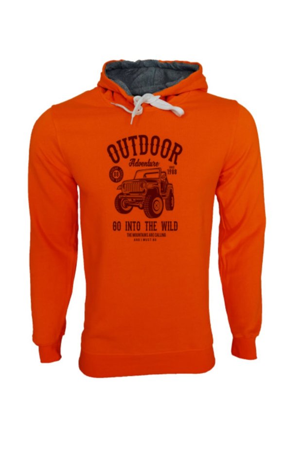 Unisex Orange Hoodie Outdoor Jeep Look Printed