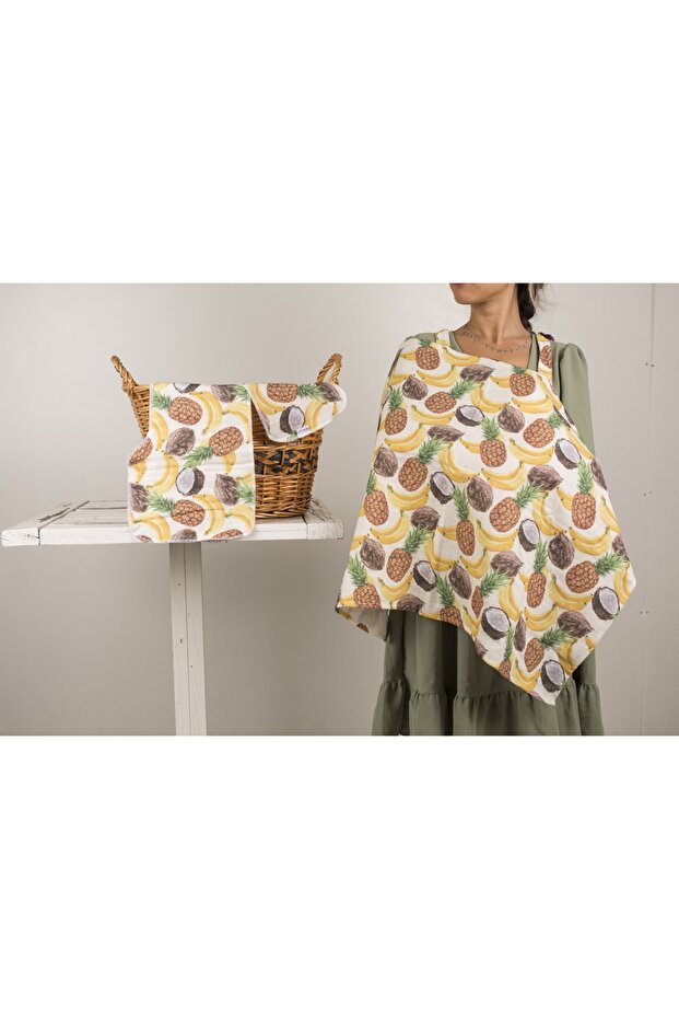 Pineapple Pattern Muslin Nursing Bib Mouth Diaper and Shoulder Diaper Set