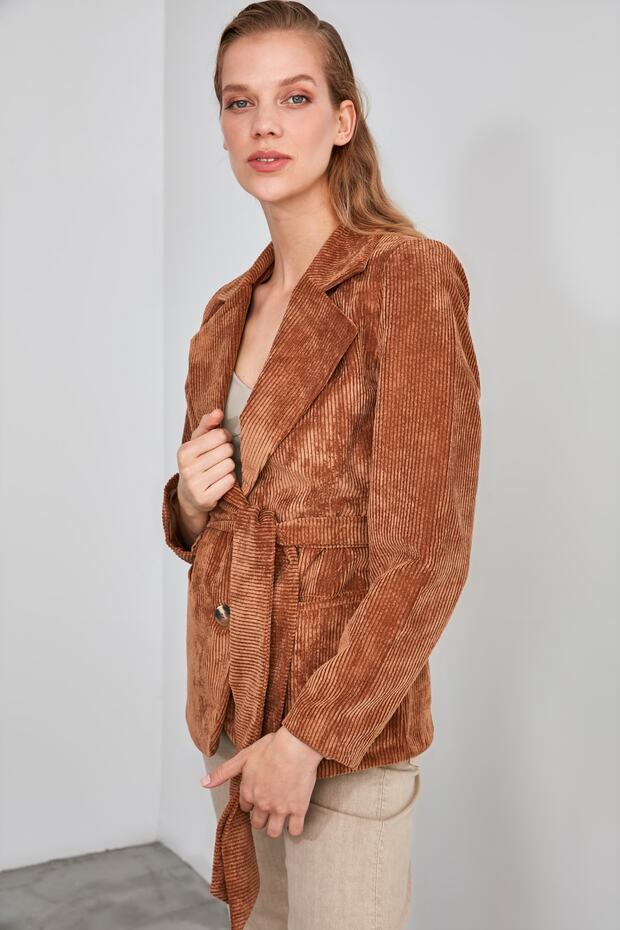 Camel Kadife Blazer Ceket TWOAW21CE0254 - 4