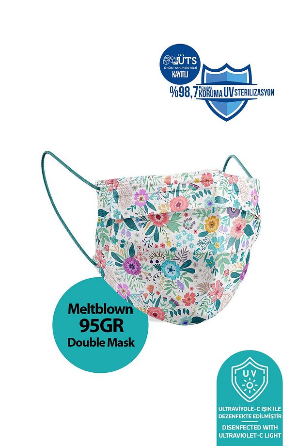 Bahar Çiçekleri Desen Meltblown Ultrasonik 3 Katlı Cerrahi Maske 10'lu 1 Kutu - Burun Telli - 3