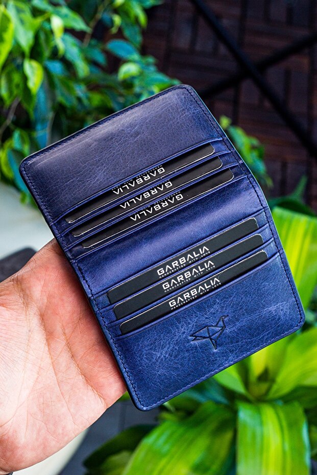 Canvas Vintage Leather Navy Blue Card Holder Wallet