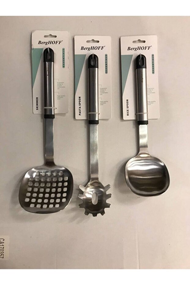 Essentials 3 Piece Kitchen Serving Set Spoon Colander Pasta Spoon - 1