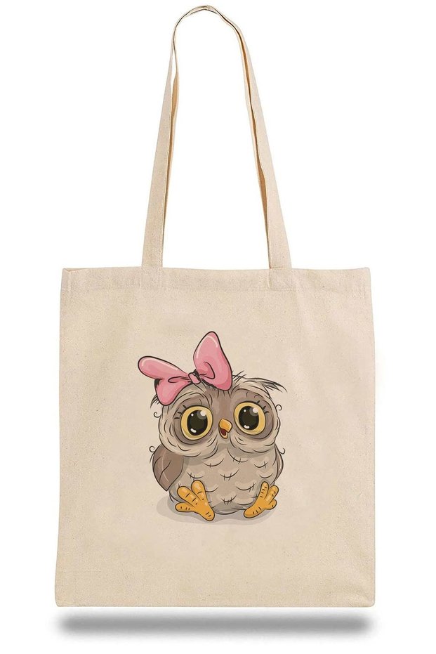 Diaper Bag Owl Cartoon Drawing Illustration, Cute Owl, Baby Owl with Pink Bow