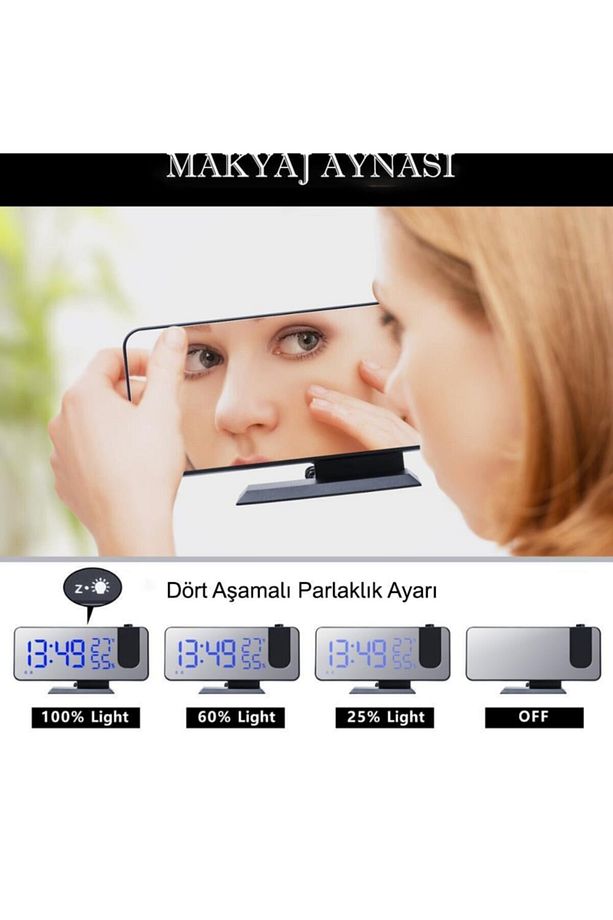Çok Fonksiyonlu Masaüstü Saat (fm Radio Alarm Projeksiyon Sıcaklık Alarm) - 3