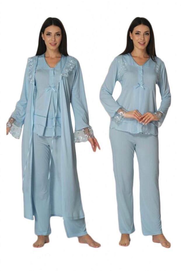Effort 2424 Maternity Pajama Set with Blue Dressing Gown