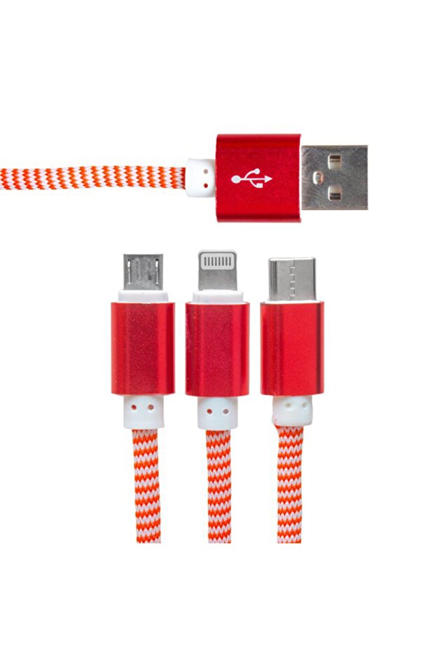 PM-2368 Micro USB - Type-C - Lightning Şarj Ve Data Kablosu 2.1 Amper 110Cm Örgülü - 1