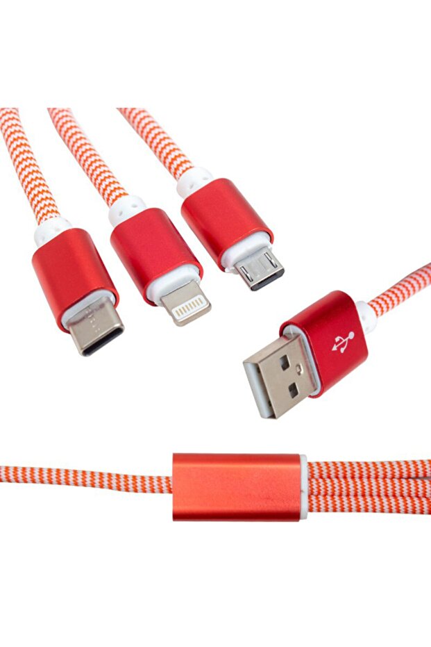 PM-2368 Micro USB - Type-C - Lightning Şarj Ve Data Kablosu 2.1 Amper 110Cm Örgülü - 2