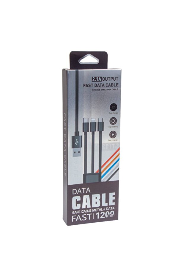 PM-2368 Micro USB - Type-C - Lightning Şarj Ve Data Kablosu 2.1 Amper 110Cm Örgülü - 3