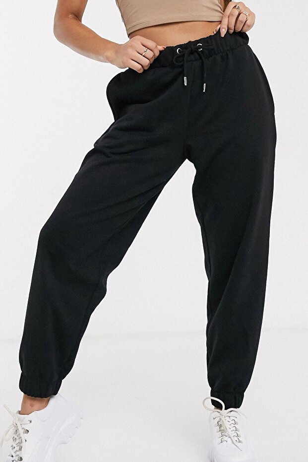 Women's Black Elastic Sweatpants