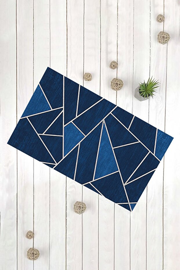 Striped Blue and White Non-Slip Sole Mat Kop-H-1375