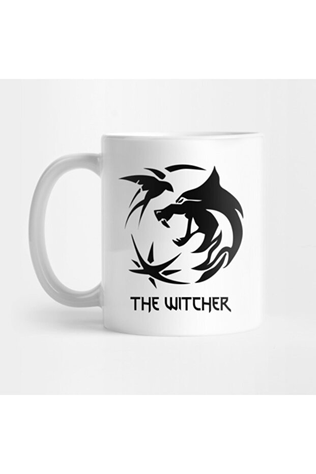 كوب أبيض بشعار The Witcher Wolf