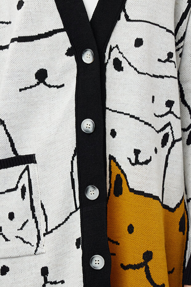 Bej Triko Animal Kedi Desenli Hırka TCTAW22TH0135 - 3