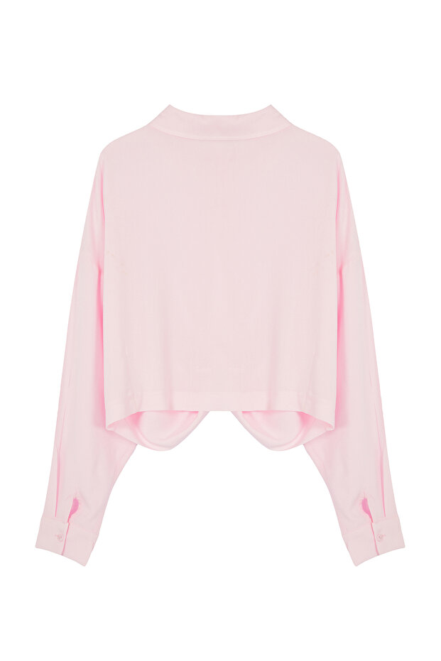 Pembe Düğüm Detaylı Crop Dokuma Bluz TWOSS23BZ00442 - 7