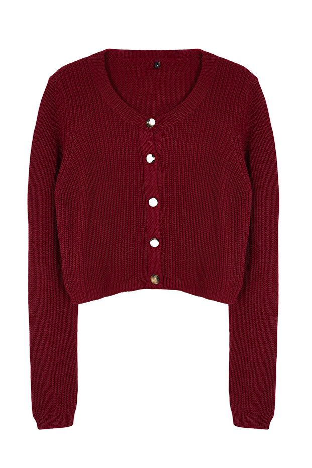 Bordo Süper Crop Basic Triko Hırka TWOAW24HI00419 - 6