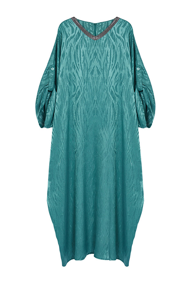 Yeşil Kendinden Desenli Dokuma Kap & Ferace & Abaya & Jalabiya TCTSS24KF00049 - 6