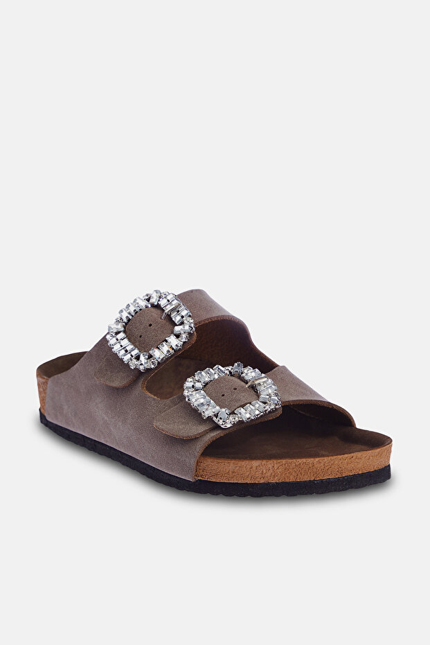 Vizon Taş Aksesuar Detaylı Çift Tokalı Kadın Terlik TAKSS24TE00002 - 6