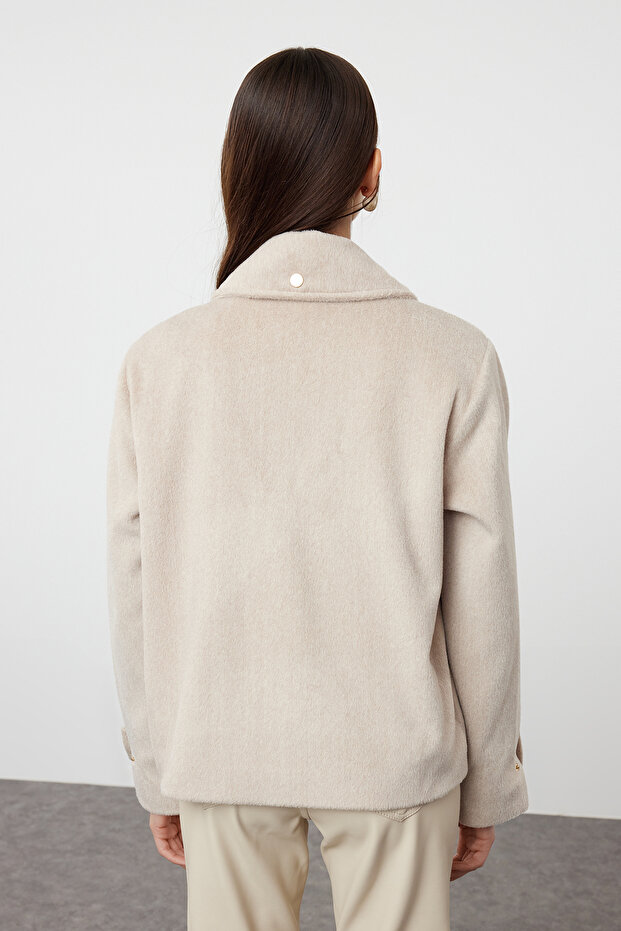 Vizon Oversize Kalıp Kaşe İnce Ceket Mont TWOAW25MO00084 - 5