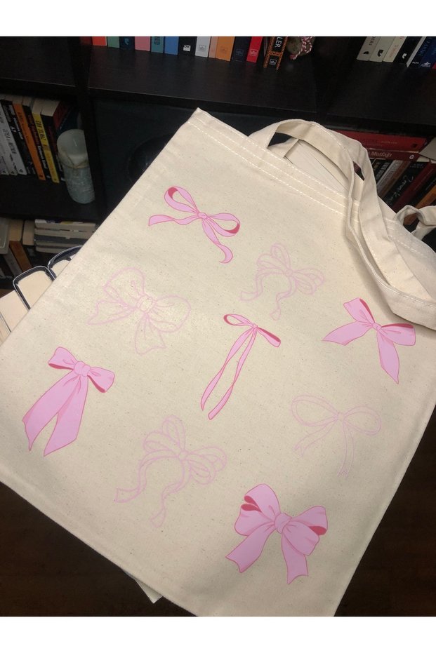 Pink Ribbon Tote Bag, Retro Tote Bag, Printed Tote Bag, Gift for a Friend, Birthday Gift