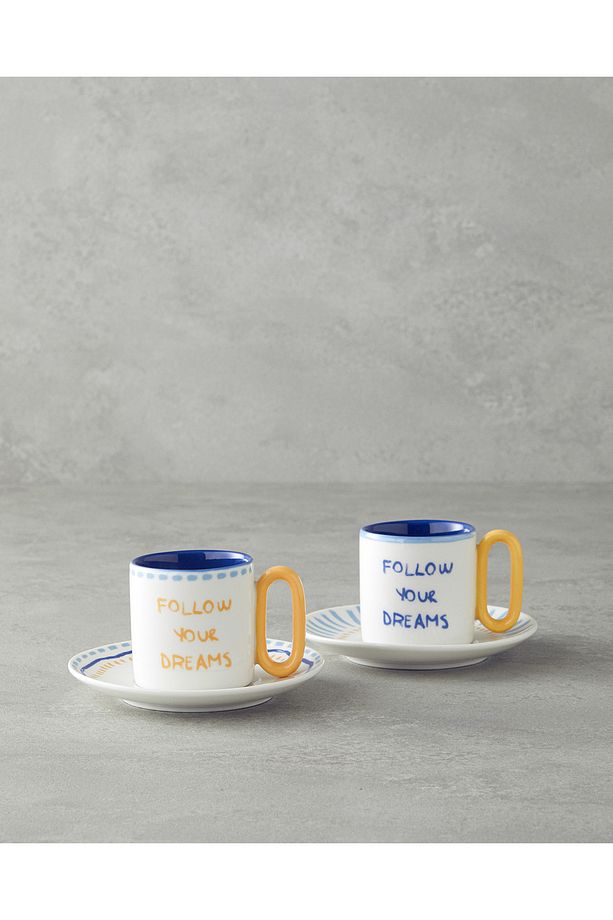 Jolly Waves New Bone China Kahve Fincan Takımı Sarı - Mavi - 1