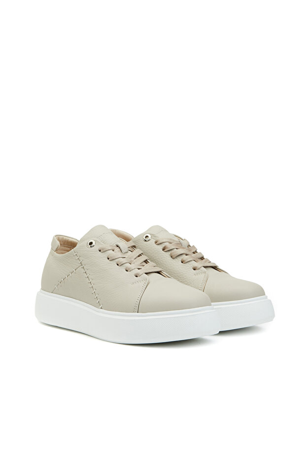 Bej Kadın Deri Sneaker - 1
