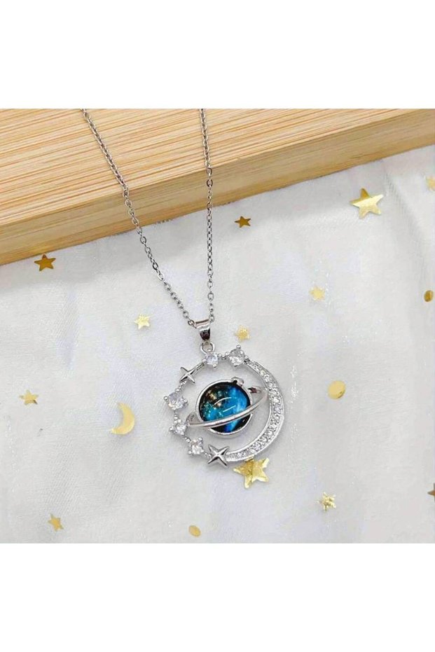 Fashionable and Elegant Dream Planet Series Steel Jewelry, Sparkling Zircon Embellishment Star Moon