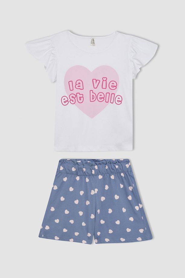 Kız Çocuk Pijama Takımı Baskılı Kısa Kollu Üst Şort C8503a824sm - 1