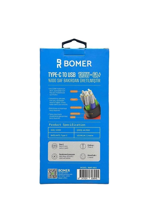 3802 120w 6a Mavi Renk Type C To Usb 180 Derece Döner Başlı Işıklı Şarj Ve Data Kablosu - 4