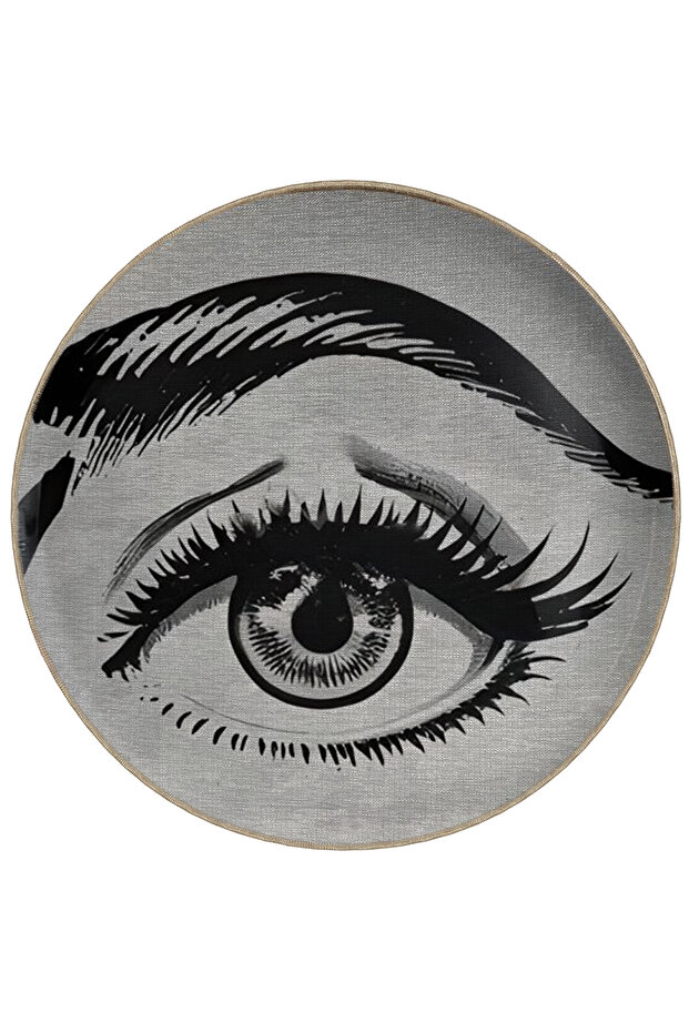 Round Black Beige Eyebrow Eye Themed Woven Base Carpet Miraface22