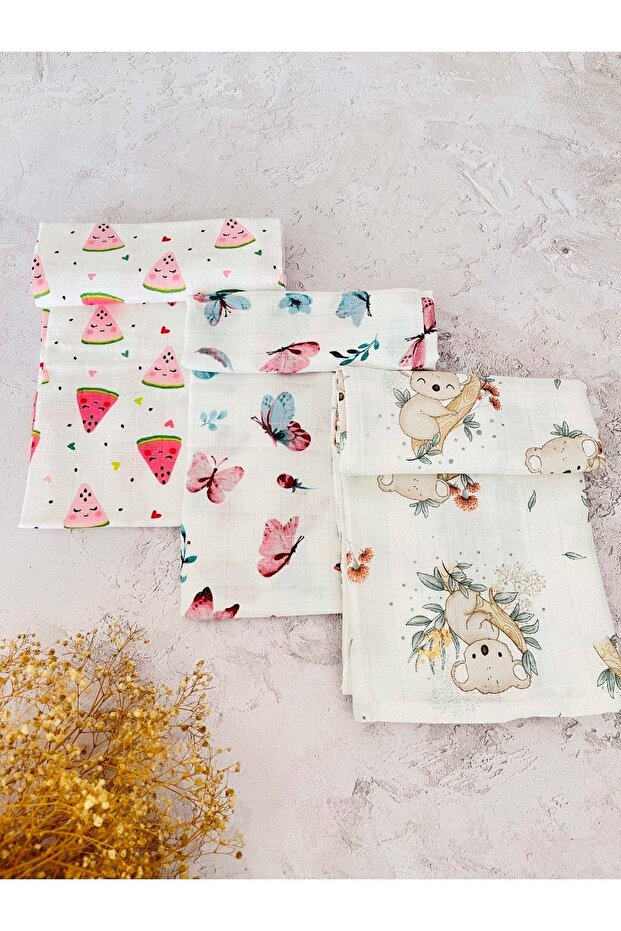 3 Pieces Multi-Purpose Muslin Cloth Cover Blanket 100% Cotton Oeko-Teks Certified 80X80 cm