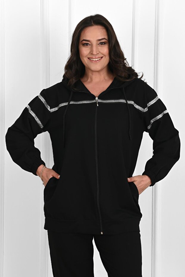 Women's Glitter Detailed Plus Size Tracksuit Set 3671-23