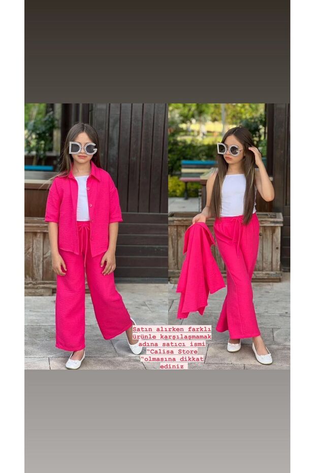Muslin Linen Shirt and Palazzo Pants for Girls - 3-Piece Holiday Set