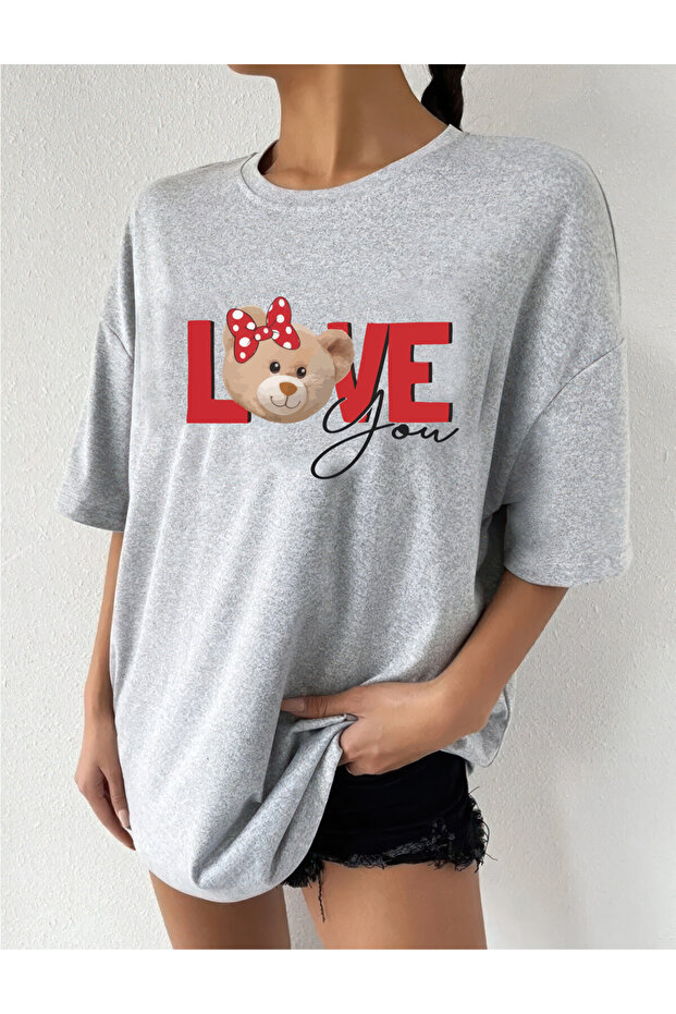 LOVE TEDDY BEAR DESIGN Printed Oversized Jersey t-shirt