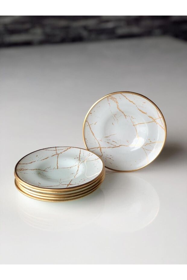 طبق شاي أبيض بنمط رخامي - 1