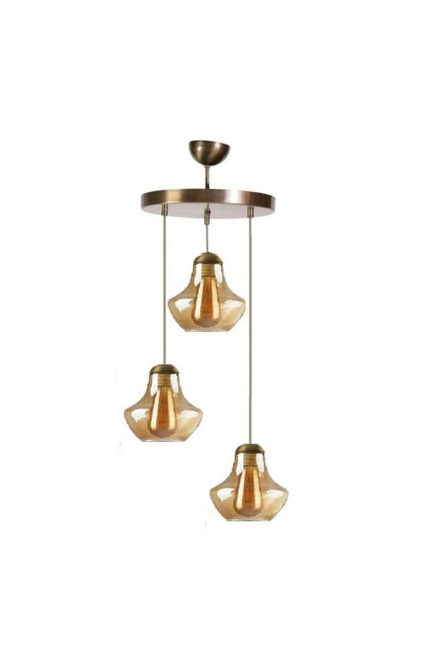Mikro Rustik Retro Eskitme Renk Bal Camlı Sarkıt Salon - Mutfak - Yatak Odası 3 Lü Avize - 1