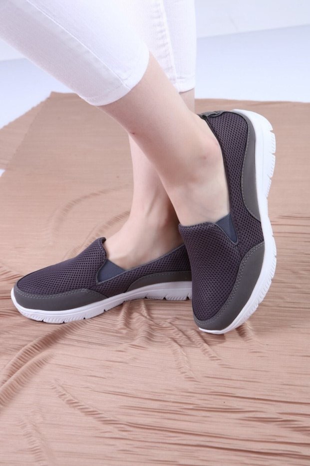 Women's Smoke Color Flexible Faylon Sole Full Orthopedic Mesh Comfortable Sports Ballerina Shoes