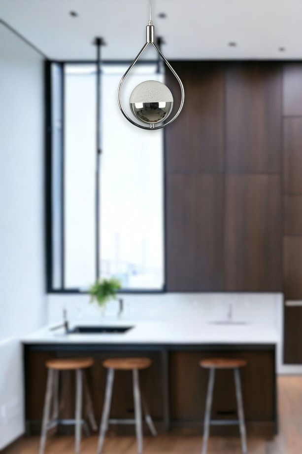 Deco Modern Tasarım Cafe - Mutfak - Salon - Hol Krom Renk Led Tekli Avize - 1