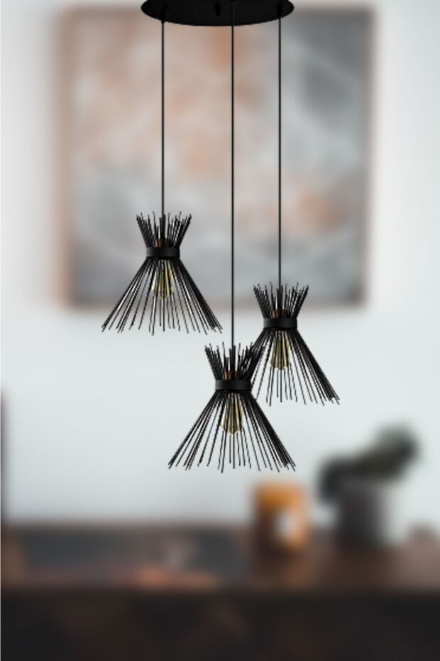 Kirpi Siyah Sarkıt Salon - Mutfak 3 Lü Avize - 1