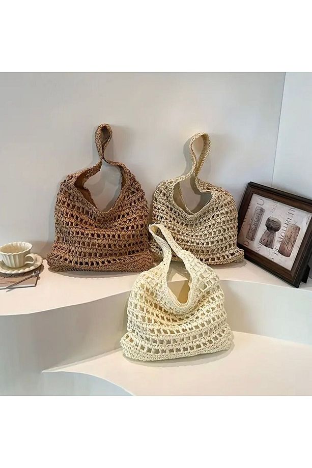 Hasır Boho Tote Çanta - Hasır - 5