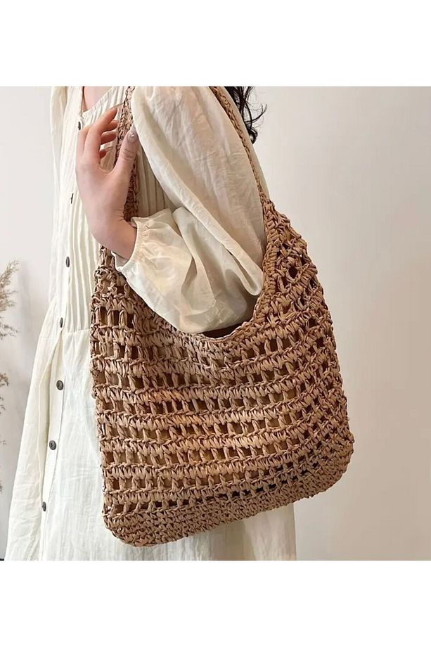 Hasır Boho Tote Çanta - Hasır - 1