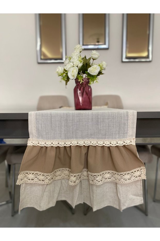 Frilly Capicino color linen fabric Runner (made in custom size)