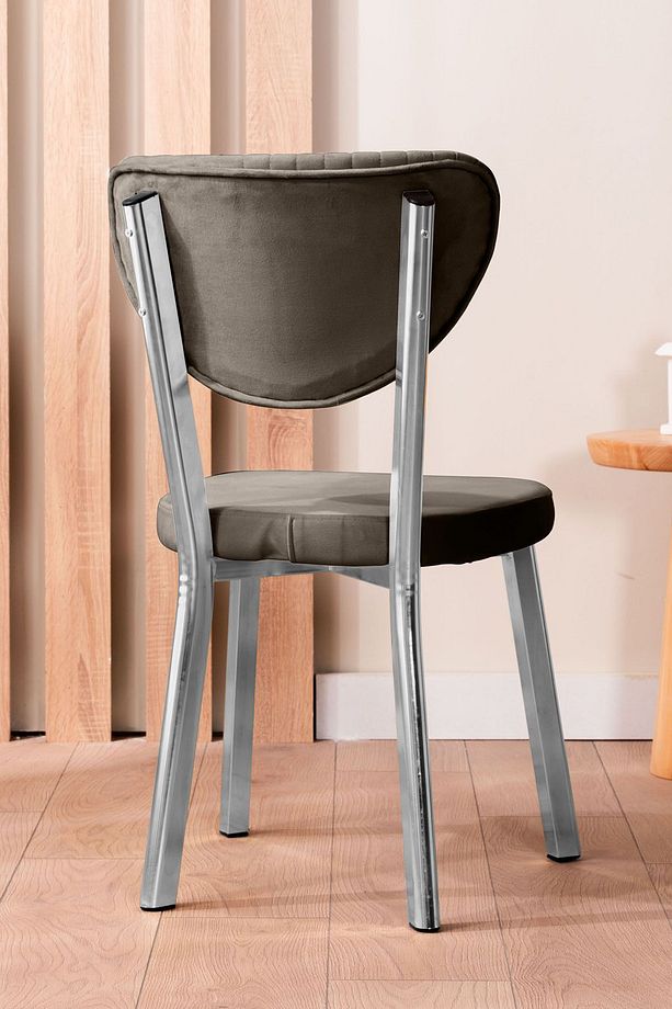 Kütük Desenli MDF Krom Elma Mutfak Masa Takımı 4 Sandalyeli Salon Yemek Masa Takımı - 4