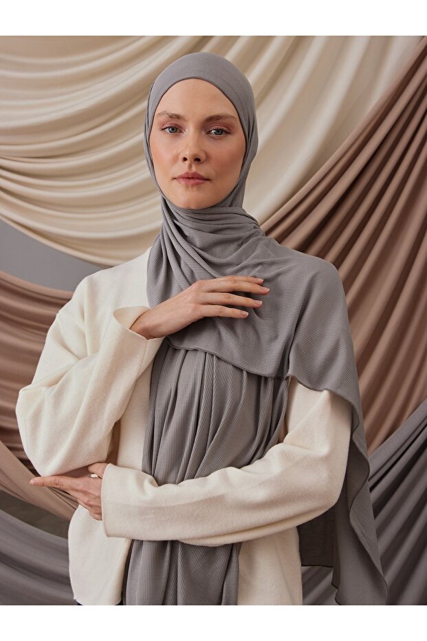 Small Bamboo Ribbed Jersey Shawl | Color: Silver | Dimensions: 150X50 cm | Hijab